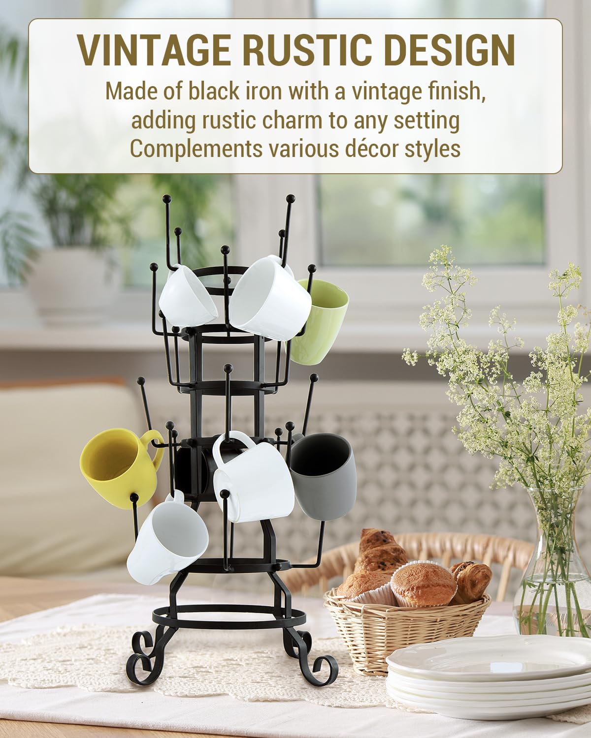 Amazon.com: MyGift 24-Hook Rustic Black Iron Coffee Mug Holder